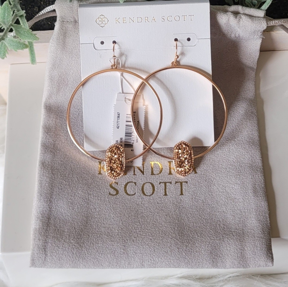 Kendra Scott Elora Rose Gold Druzy Hoop Earrings with Pouch